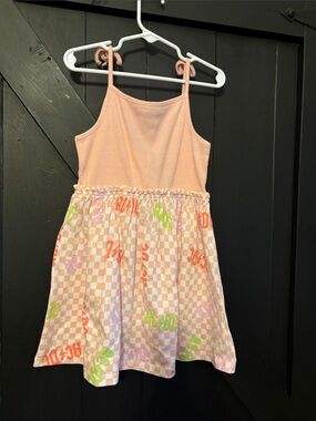 AC/DC Peach Sundress with Neon Accent Check Skirt